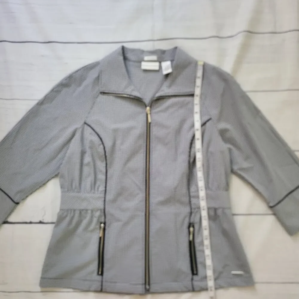 Drapers & Damons Size M Stretch Gingam Plaid‎ Black White Full Zip Jacket